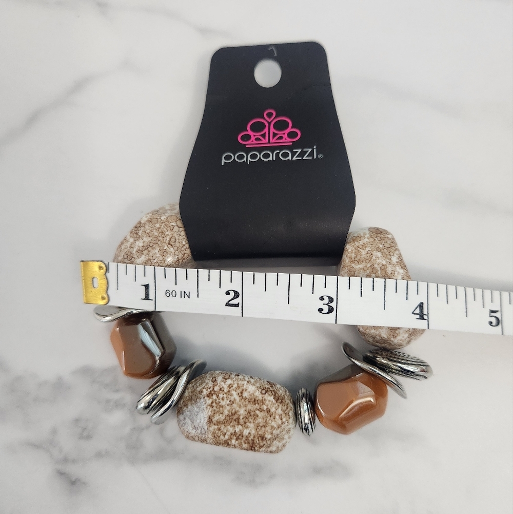 Paparazzi Earthy Stone & Silver Accent Elastic Bracelet - Picture 7 of 7